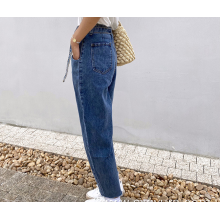 Mid seam stitching blue jeans for women